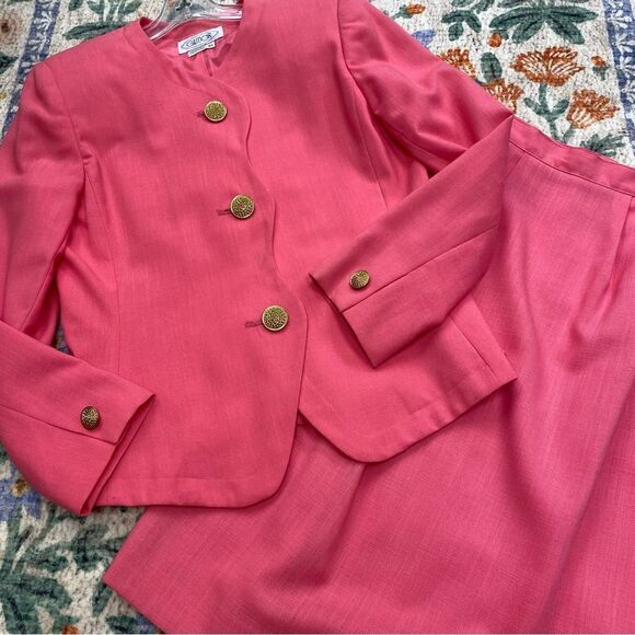 Vintage Gilmor Suit Blazer and Skirt Women’s Pink Barbie Career Fully Lined 10 - Picture 2 of 12